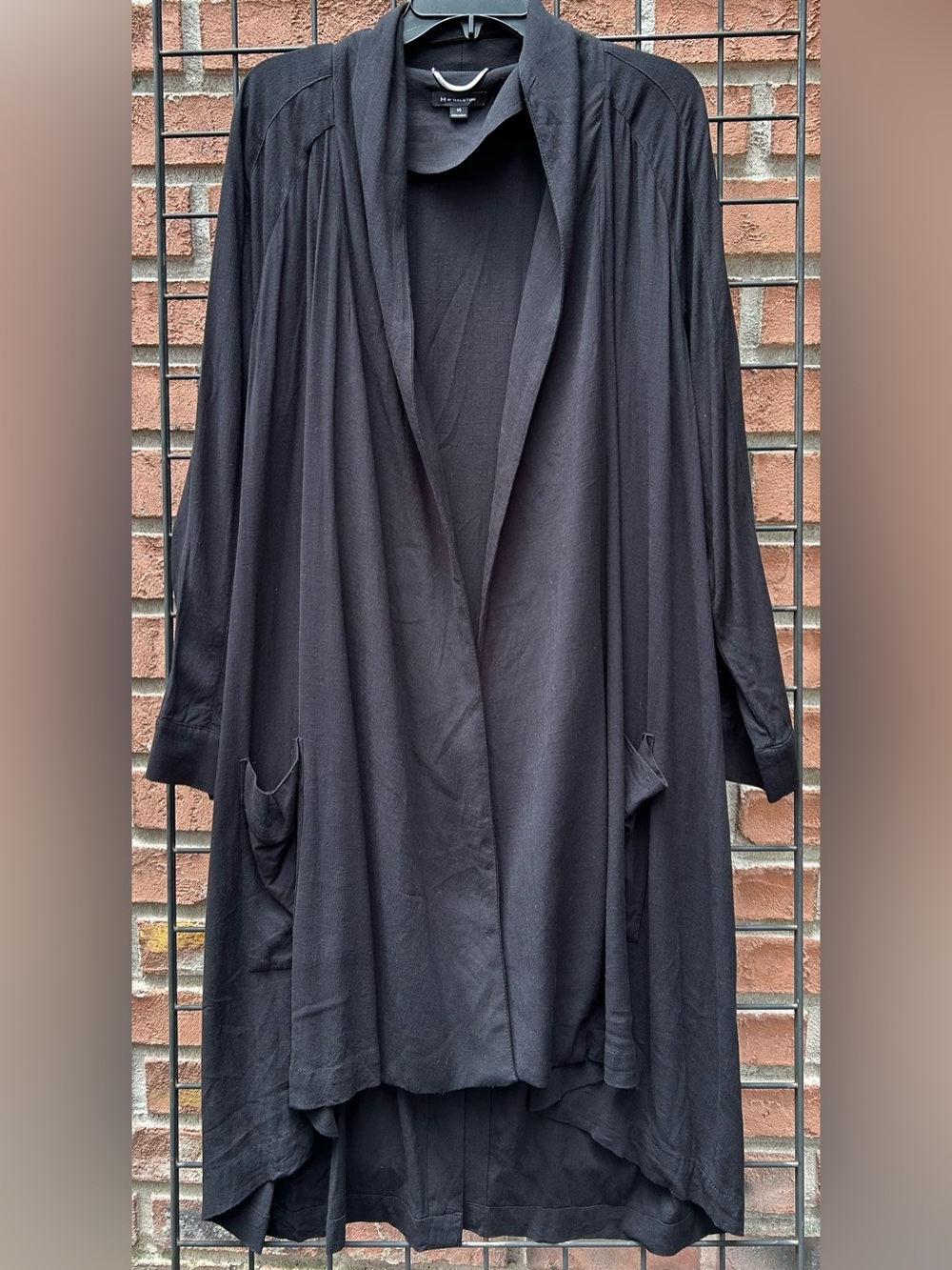 H by Halston Black Open-Front Drape Cardigan